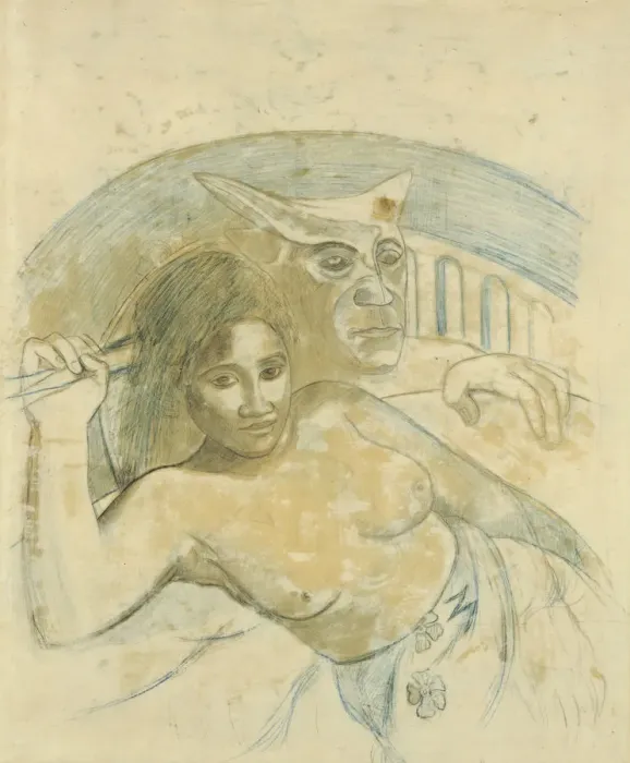 Framed Print : Tahitian Woman with Evil Spirit. Artist: Gauguin, Paul Eugene Henri (1848-1903) Framed Print : Tahitian Woman with Evil Spirit. Artist: Gauguin, Paul Eugene Henri (1848-1903)