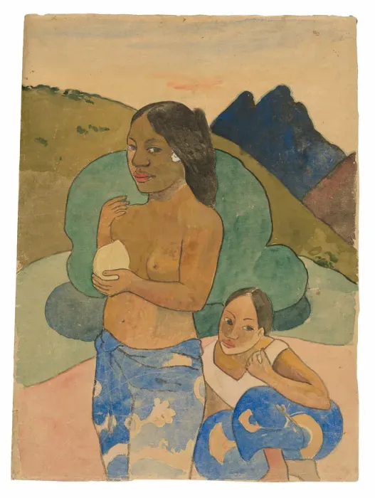 Framed Print : Two Tahitian Women in a Landscape, c. 1892. Creator: Paul Gauguin Framed Print : Two Tahitian Women in a Landscape, c. 1892. Creator: Paul Gauguin