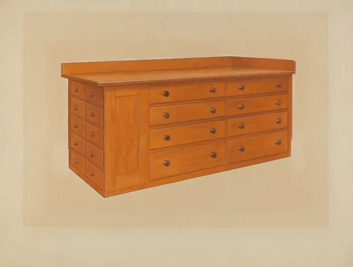 Framed Print : Tailoress Table, 1938. Creator: John W Kelleher Framed Print : Tailoress Table, 1938. Creator: John W Kelleher