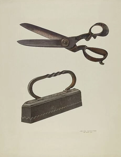 Tailor's Shears and Iron, c. 1939. Creator: John Bodine