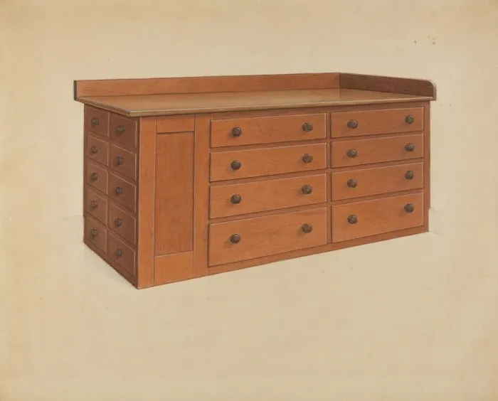 Framed Print : Tailors Table, 1937. Creator: Winslow Rich Framed Print : Tailors Table, 1937. Creator: Winslow Rich