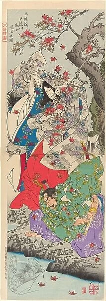 Taira Koremochi Conquering the Devil Woman on Mount Togakushi (Taira no Koremochi... 1887. Creator: Tsukioka Yoshitoshi)