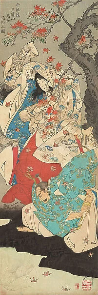 Taira Koremochi Conquering the Devil Woman on Mount Togakushi (Taira no Koremochi... 1887. Creator: Yoshitoshi, Tsukioka (1839-1892)
