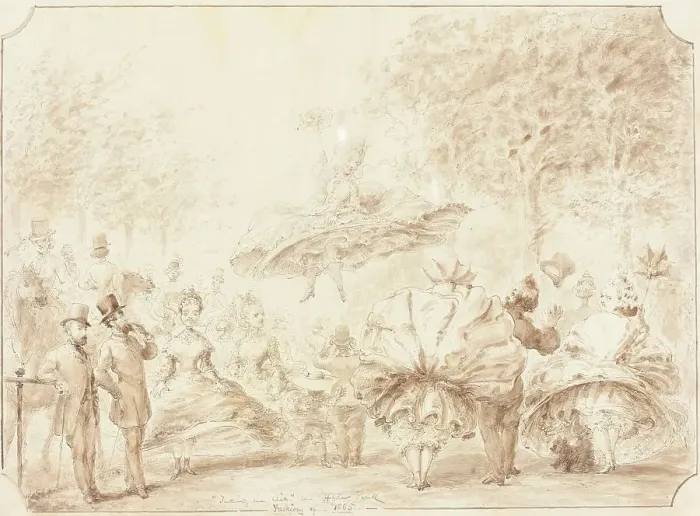 Framed Print : Taking the Air in Hyde Park [verso], 1865. Creator: George Cruikshank