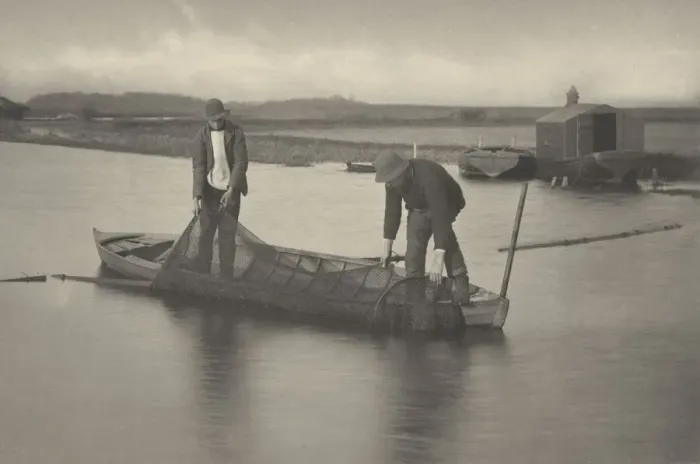 Framed Print : Taking Up the Eel-Net, 1886. Creators: Dr Peter Henry Emerson, Thomas Frederick Goodall Framed Print : Taking Up the Eel-Net, 1886. Creators: Dr Peter Henry Emerson, Thomas Frederick Goodall