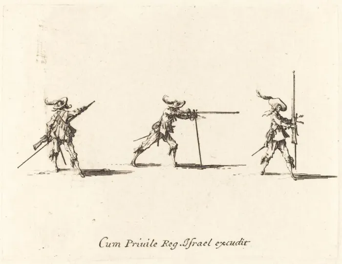 Framed Print : Taking the Firing Position with the Musket, 1634 / 1635. Creator: Jacques Callot Framed Print : Taking the Firing Position with the Musket, 1634 / 1635. Creator: Jacques Callot