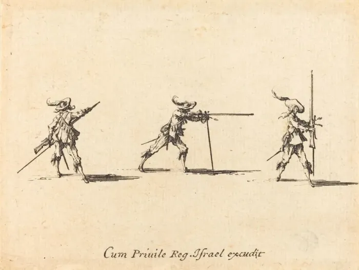Framed Print : Taking the Firing Position with the Musket, 1634 / 1635. Creator: Jacques Callot Framed Print : Taking the Firing Position with the Musket, 1634 / 1635. Creator: Jacques Callot