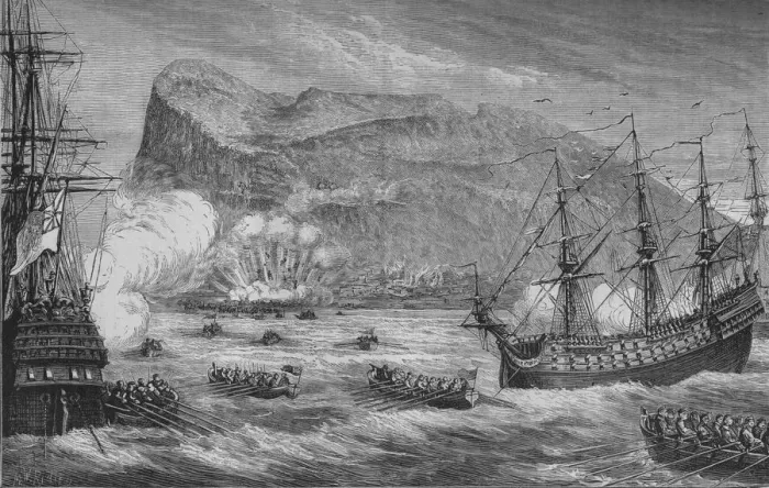 Framed Print : The Taking of Gibraltar, August 1704, (c1880) Framed Print : The Taking of Gibraltar, August 1704, (c1880)