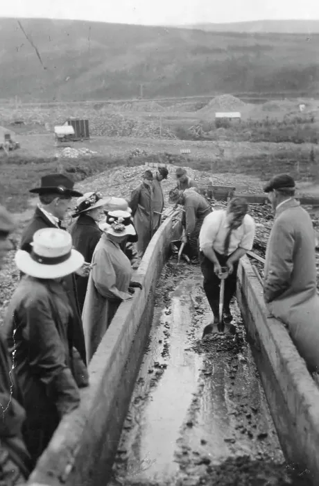 Framed Print : Taking gold from Chatanika, sluice-box, between c1900 and c1930. Creator: Unknown Framed Print : Taking gold from Chatanika, sluice-box, between c1900 and c1930. Creator: Unknown