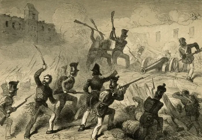 Framed Print : The Taking of Monterey, (1878). Creator: Albert Bobbett Framed Print : The Taking of Monterey, (1878). Creator: Albert Bobbett