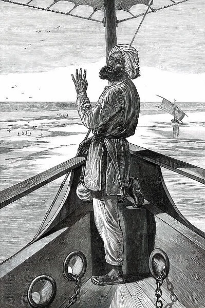 Taking soundings on board a steamer on the Indus, 1876. Creator: Unknown