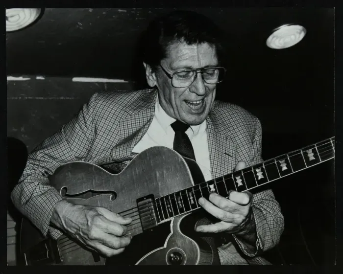 Framed Print : Tal Farlow playing the guitar at The Bell, Codicote, Hertfordshire, 18 May 1986. Artist Framed Print : Tal Farlow playing the guitar at The Bell, Codicote, Hertfordshire, 18 May 1986. Artist