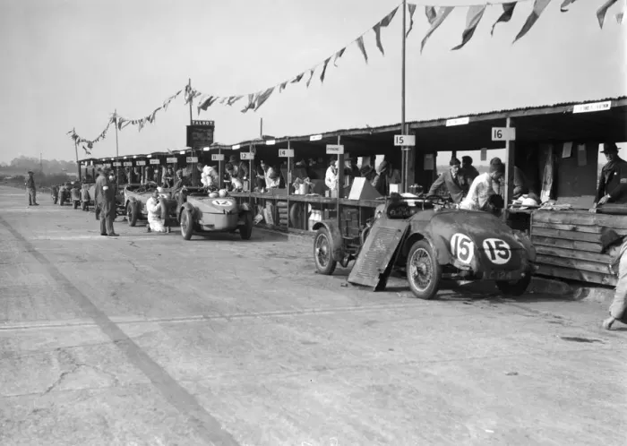 Framed Print : Talbot 105 and Lea-Francis cars in the pits at the JCC Double Twelve race, Brooklands, 8 / 9 May 1931 Framed Print : Talbot 105 and Lea-Francis cars in the pits at the JCC Double Twelve race, Brooklands, 8 / 9 May 1931