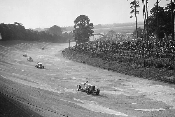 Talbot 90 on the banking at Brooklands, 1930s. Artist: Bill Brunell