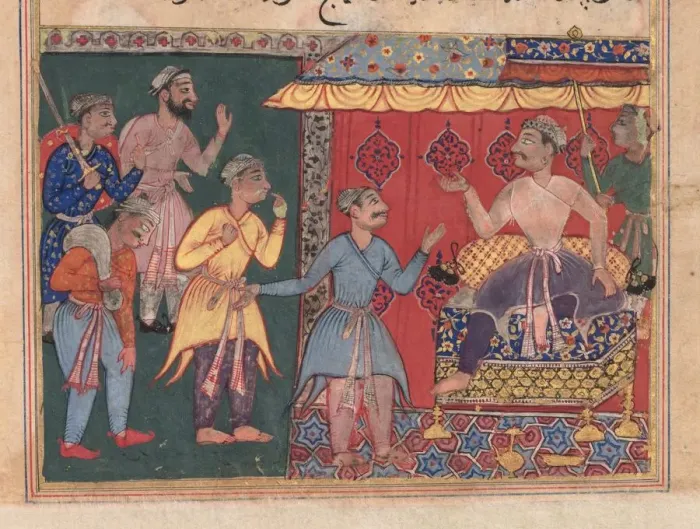 Framed Print : Tales of a Parrot (Tuti-nama): The Twelfth Night: King Bhojaraja tries in vain to ascertain Framed Print : Tales of a Parrot (Tuti-nama): The Twelfth Night: King Bhojaraja tries in vain to ascertain