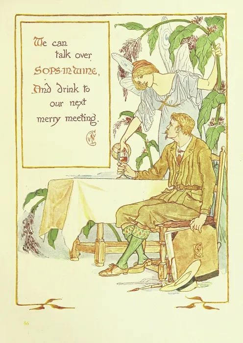 Framed Print : We can talk over Sops-In-Wine, And drink to our next merry meeting, 1899. Creator: Walter Crane Framed Print : We can talk over Sops-In-Wine, And drink to our next merry meeting, 1899. Creator: Walter Crane