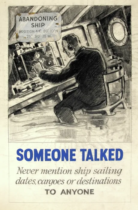 Framed Print : Someone talked. Never mention ship sailing dates, cargoes... WWII poster, between 1939 and 1946. Creators: Central Office of Information, Unknown. Someone talked Framed Print : Someone talked. Never mention ship sailing dates, cargoes... WWII poster, between 1939 and 1946. Creators: Central Office of Information, Unknown. Someone talked
