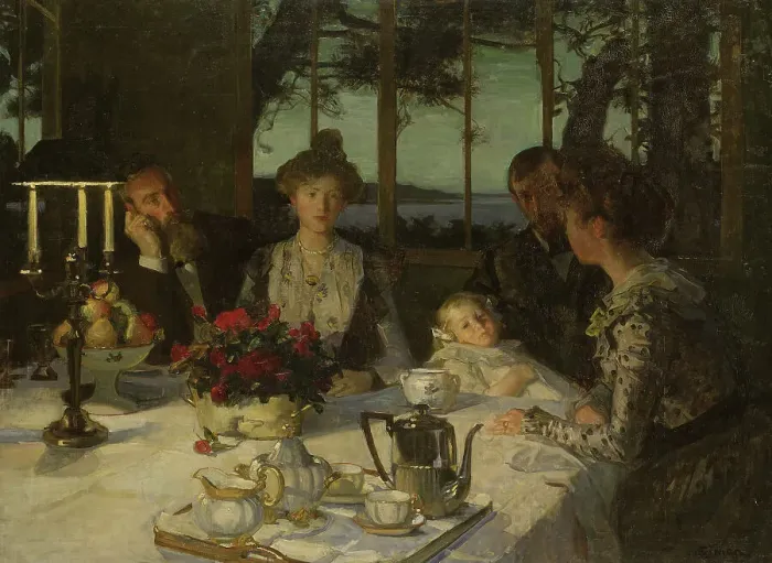 Framed Print : Talking in the Twilight, late 19th-early 20th century. Creator: Lucien Simon Framed Print : Talking in the Twilight, late 19th-early 20th century. Creator: Lucien Simon