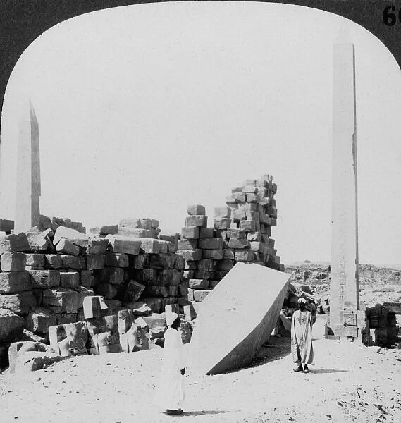 The tallest obelisk in Egypt, in the temple at Karnak, Thebes, Egypt, 1905. Artist: Underwood & Underwood