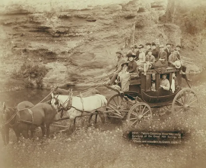 Framed Print : Tallyho Coaching Sioux City party Coaching at the Great Hot Springs of Dakota, 1889. Creator: John C. H. Grabill Framed Print : Tallyho Coaching Sioux City party Coaching at the Great Hot Springs of Dakota, 1889. Creator: John C. H. Grabill