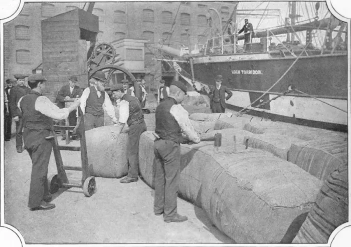 Framed Print : Tallying wool bales at London Docks, c1900 (1901) Framed Print : Tallying wool bales at London Docks, c1900 (1901)