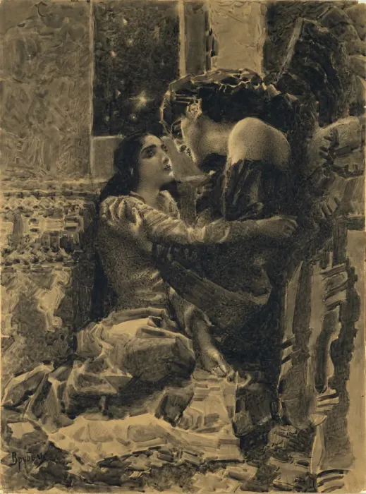 Framed Print : Tamara and Demon. Illustration to the poem The Demon by Mikhail Lermontov, 1890-1891. Artist: Vrubel, Mikhail Alexandrovich (1856-1910) Framed Print : Tamara and Demon. Illustration to the poem The Demon by Mikhail Lermontov, 1890-1891. Artist: Vrubel, Mikhail Alexandrovich (1856-1910)