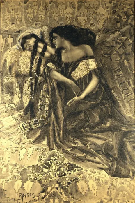 Framed Print : Tamara and Demon. Illustration to the poem The Demon by Mikhail Lermontov, 1890-1891. Artist: Vrubel, Mikhail Alexandrovich (1856-1910) Framed Print : Tamara and Demon. Illustration to the poem The Demon by Mikhail Lermontov, 1890-1891. Artist: Vrubel, Mikhail Alexandrovich (1856-1910)
