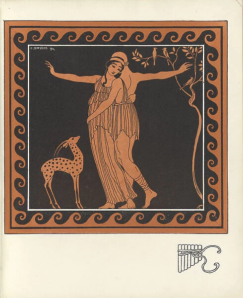Tamara Karsavina and Vaslav Nijinsky in the Ballet Daphnis et Chloé by M. Ravel, 1914. Creator: Barbier, George (1882-1932)