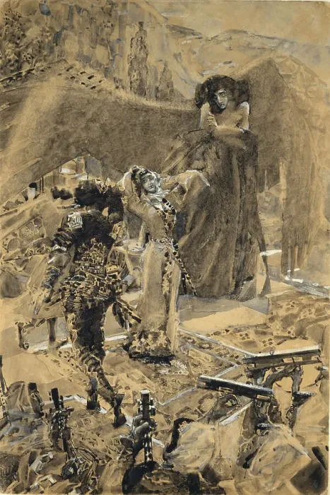 Framed Print : Tamaras Dance. Illustration to the poem The Demon by Mikhail Lermontov, 1890-1891. Artist: Vrubel, Mikhail Alexandrovich (1856-1910) Framed Print : Tamaras Dance. Illustration to the poem The Demon by Mikhail Lermontov, 1890-1891. Artist: Vrubel, Mikhail Alexandrovich (1856-1910)