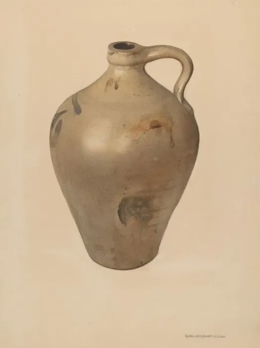 Framed Print : Tan Stoneware Jug, probably 1939. Creator: George Loughridge Framed Print : Tan Stoneware Jug, probably 1939. Creator: George Loughridge
