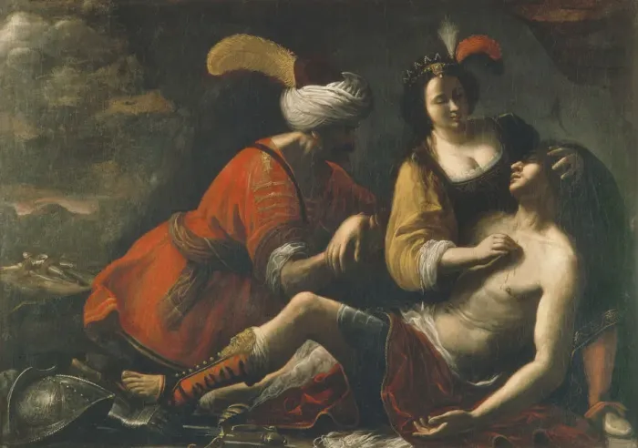 Framed Print : Tancred and Erminia. Artist: Manetti, Rutilio (1571-1639) Framed Print : Tancred and Erminia. Artist: Manetti, Rutilio (1571-1639)