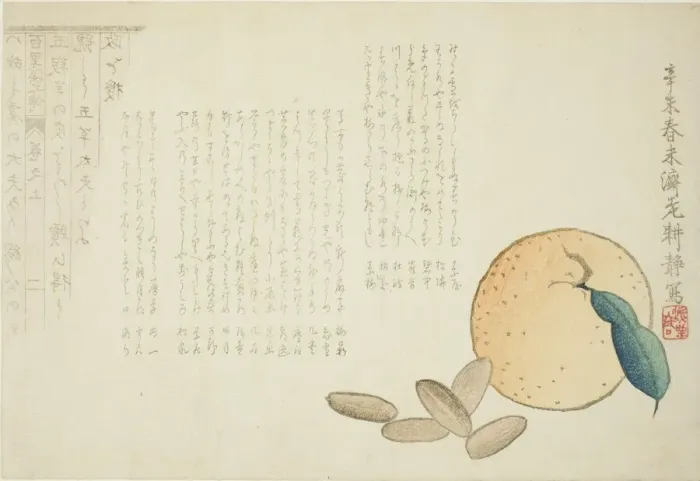 Framed Print : Tangerine and Chinese Legend, Japan, spring 1871. Creator: Kosei Framed Print : Tangerine and Chinese Legend, Japan, spring 1871. Creator: Kosei