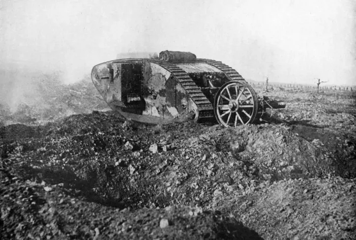Framed Print : A tank in action on the Western Front, Somme, France, First World War, 1914-1918, (c1920) Framed Print : A tank in action on the Western Front, Somme, France, First World War, 1914-1918, (c1920)