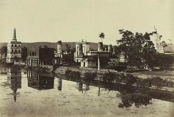 Tank and Temples at Bunshunkuree, c. 1857. Creator: Col. Thomas Biggs (British, 1822-1905); J