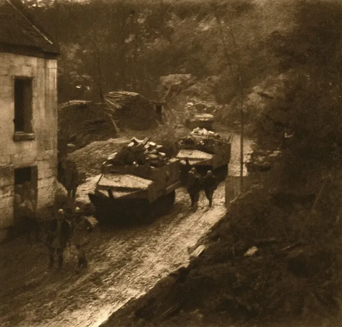 Framed Print : The tanks reassemble after battle; Journey of the rear guard, 1917. Creator: Unknown Framed Print : The tanks reassemble after battle; Journey of the rear guard, 1917. Creator: Unknown