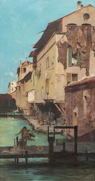Framed Print : The tanneries of Via Capo di Lucca. Creator: Faccioli, Raffaele (1845-1916) Framed Print : The tanneries of Via Capo di Lucca. Creator: Faccioli, Raffaele (1845-1916)