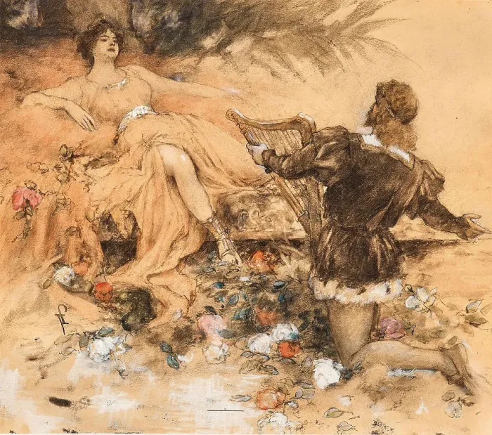 Framed Print : Tannhäuser and Venus in the Venusberg. Creator: Leeke, Ferdinand (1859-1937) Framed Print : Tannhäuser and Venus in the Venusberg. Creator: Leeke, Ferdinand (1859-1937)