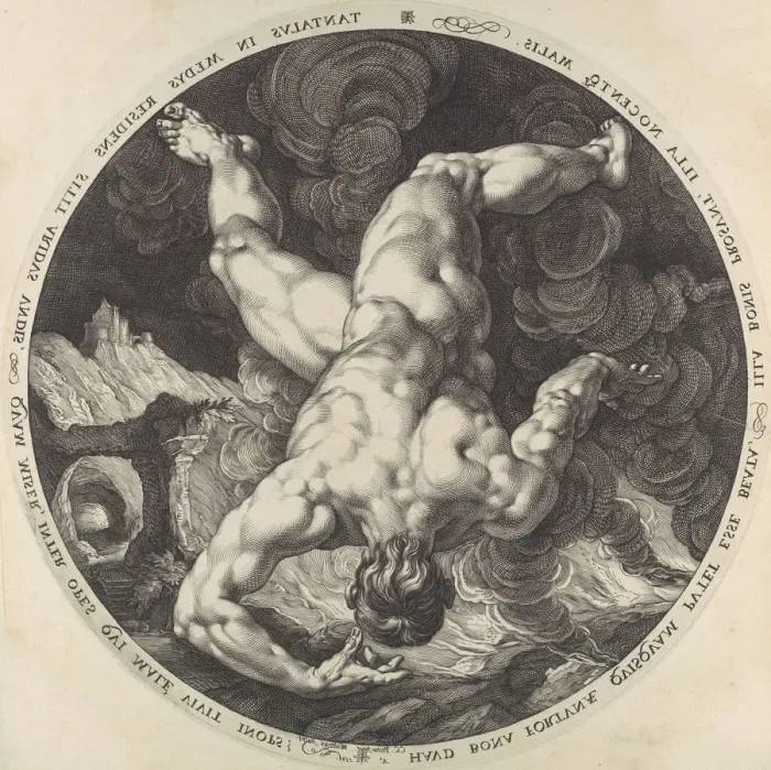 Framed Print : Tantalus, from The Four Disgracers, 1588. 1588. Creator: Hendrik Goltzius Framed Print : Tantalus, from The Four Disgracers, 1588. 1588. Creator: Hendrik Goltzius