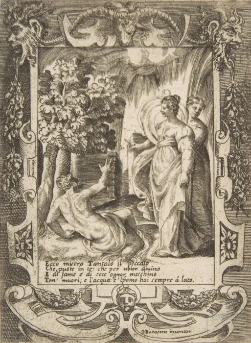 Framed Print : Tantalus at left speaking to Diana at right, set within an elaborate frame, from the L Framed Print : Tantalus at left speaking to Diana at right, set within an elaborate frame, from the L