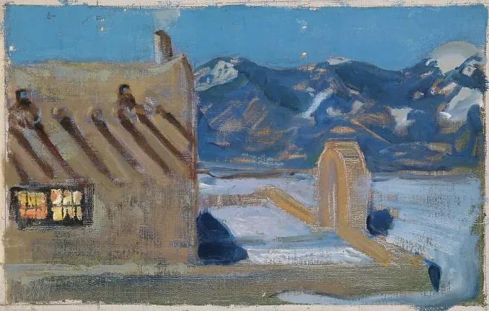 Framed Print : Taos Home in Moonlight, 1925. Creator: Akseli Gallen-Kallela Framed Print : Taos Home in Moonlight, 1925. Creator: Akseli Gallen-Kallela