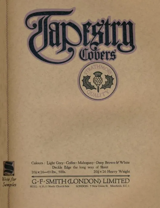 Framed Print : Tapestry Covers - G. F. Smith (London) Limited advert, 1919 Framed Print : Tapestry Covers - G. F. Smith (London) Limited advert, 1919