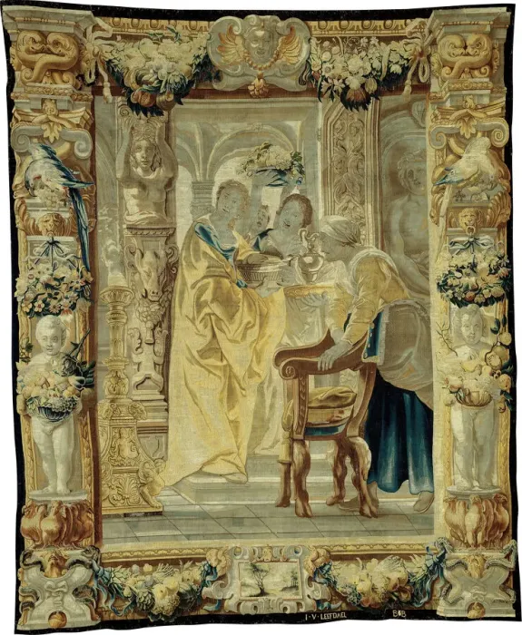 Framed Print : Tapestry (Four Servants), Flanders, c. 1650. Creator: Jan van Leefdael