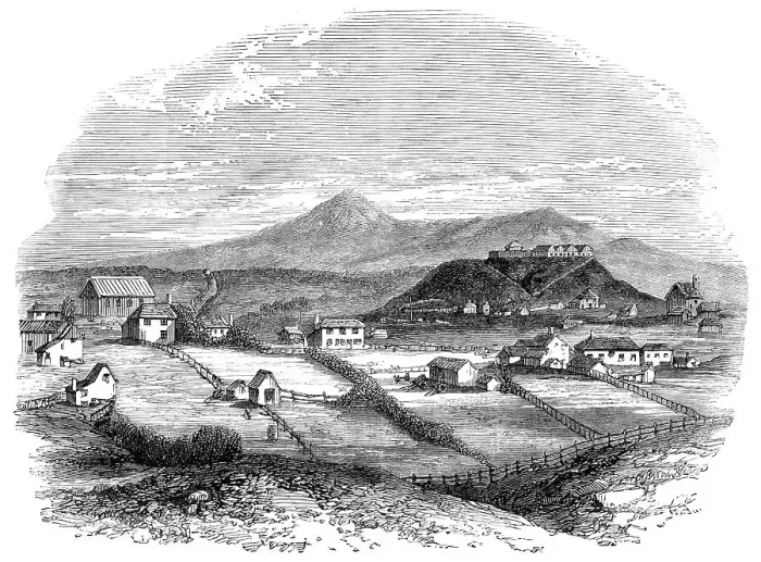 Framed Print : Taranaki (New Plymouth), the village-capital of the province of New Plymouth, North Island... 1860. Creator: Unknown Framed Print : Taranaki (New Plymouth), the village-capital of the province of New Plymouth, North Island... 1860. Creator: Unknown