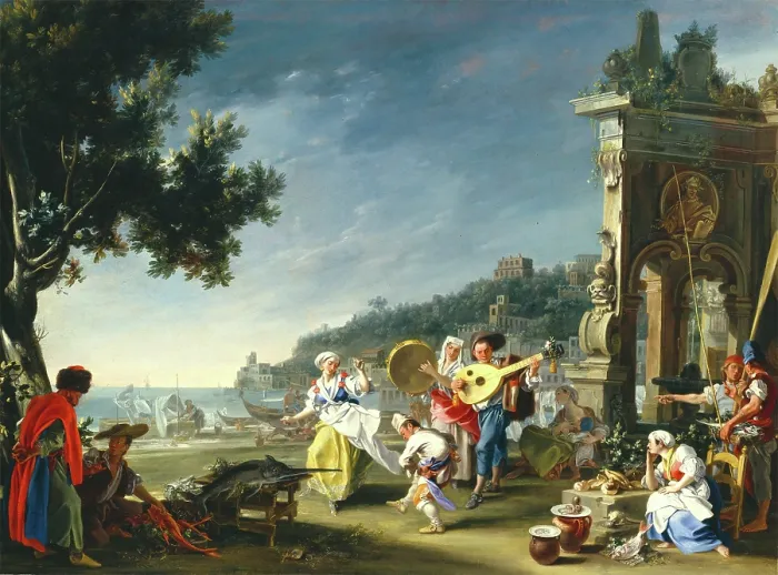 Framed Print : Tarantella at Mergellina, c1750. Creator: Filippo Falciatore Framed Print : Tarantella at Mergellina, c1750. Creator: Filippo Falciatore
