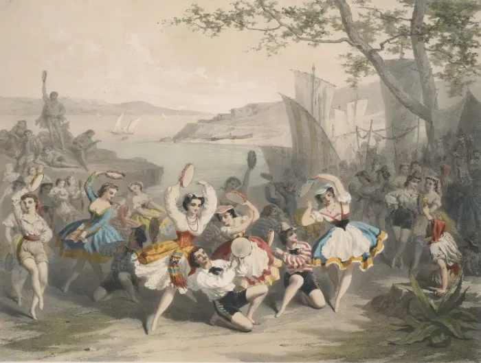 Framed Print : Tarantella. Scene from the Ballet L etoile de Messine by Nicolo Gabrielli, ca 1865