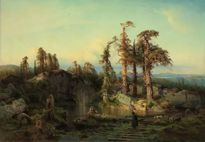 Framed Print : Tarn in Telemark, 1852. Creator: Herman August Cappelen Framed Print : Tarn in Telemark, 1852. Creator: Herman August Cappelen