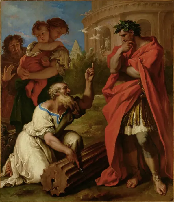 Framed Print : Tarquin the Elder Consulting Attus Navius, about 1690. Creator: Sebastiano Ricci Framed Print : Tarquin the Elder Consulting Attus Navius, about 1690. Creator: Sebastiano Ricci