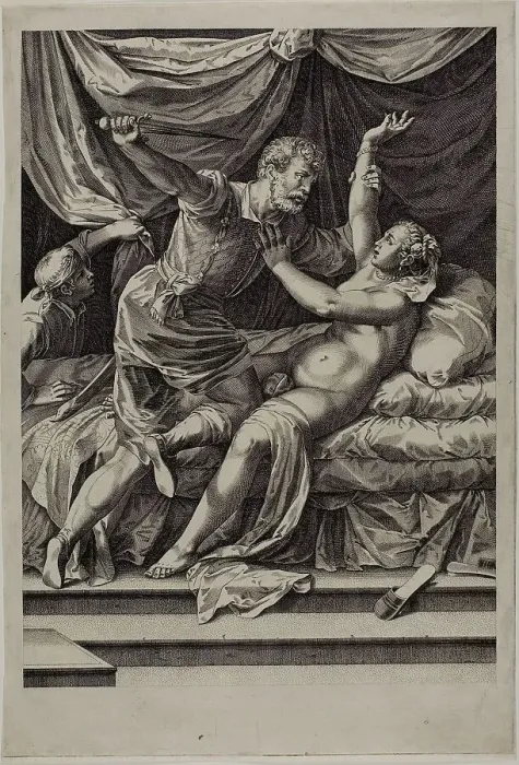 Framed Print : Tarquin and Lucretia, c.1571. Creator: Cornelis Cort Framed Print : Tarquin and Lucretia, c.1571. Creator: Cornelis Cort