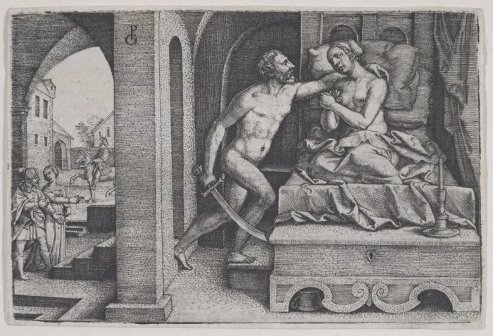 Framed Print : Tarquinius Rapes Lucretia, from Scenes from Roman History. Creator: Georg Pencz Framed Print : Tarquinius Rapes Lucretia, from Scenes from Roman History. Creator: Georg Pencz