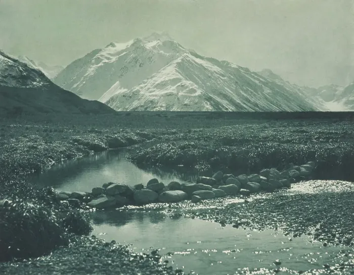 Framed Print : In the Tasman Valley. From the album: Camera Pictures of New Zealand, 1920s. Creator: Harry Moult Framed Print : In the Tasman Valley. From the album: Camera Pictures of New Zealand, 1920s. Creator: Harry Moult